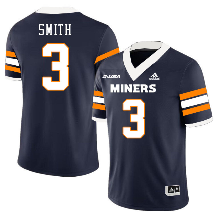 Jaden Smith UTEP Jersey,UTEP Miners #3 Jaden Smith College Football Jersey,Uniforms-Navy